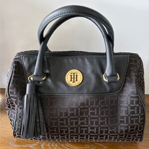 Tommy Hilfiger Black & Brown Satchel with Gold Accents